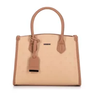 Torebki damskie - Kuferek z imitacji skóry w sygnaturę beżowy - miniaturka - grafika 1