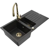 Zlewozmywaki z baterią - Mexen Matias zlewozmywak granitowy 1,5-komorowy z ociekaczem i baterią kuchenną Savita, czarny/srebrny - miniaturka - grafika 1