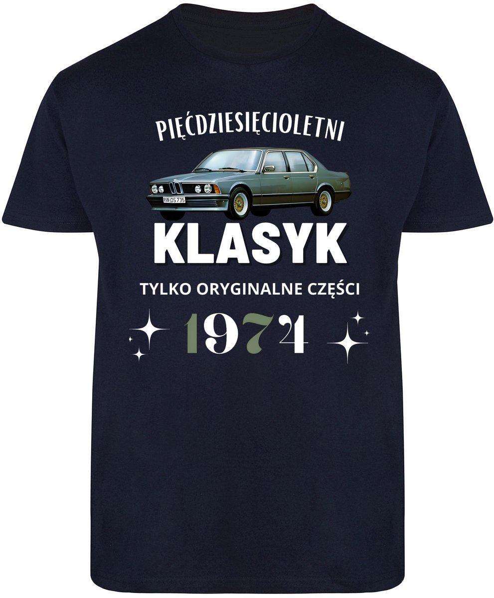 T-Shirt Męski Na 50 Urodziny Prezent Bmw Koszulka Granatowa R-S A38
