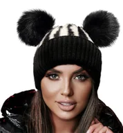 Czapki damskie - ZIMOWA CZAPKA WOOLK DWA POMPONY ZEBRA GAGA Czarna - miniaturka - grafika 1