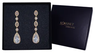 Eleganckie kolczyki ślubne z łezkami ZŁOTE długie - Kolczyki - miniaturka - grafika 1