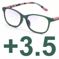 Okulary korekcyjne, oprawki, szkła - Okulary do czytania kocie damskie zielone +3.5 - miniaturka - grafika 1
