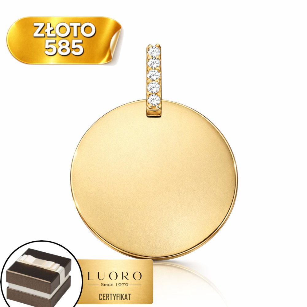 ZAWIESZKA ZŁOTA 585 14K DUŻE PEŁNE KOŁO Z CYRKONIĄ 23 MM ELEGANCKA