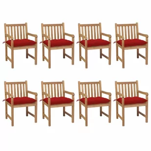 vidaXL Lumarko Krzesła ogrodowe z czerwonymi poduszkami, 8 szt., drewno tekowe! 3073079 - Fotele i krzesła ogrodowe - miniaturka - grafika 1