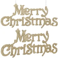 Bombki - Ozdoba choinkowa 2 szt. napis Merry Christmas zawieszka świąteczna 24cm złota - miniaturka - grafika 1