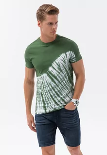 Koszulki męskie - T-shirt męski bawełniany TIE DYE - zielony V3 S1617 - grafika 1