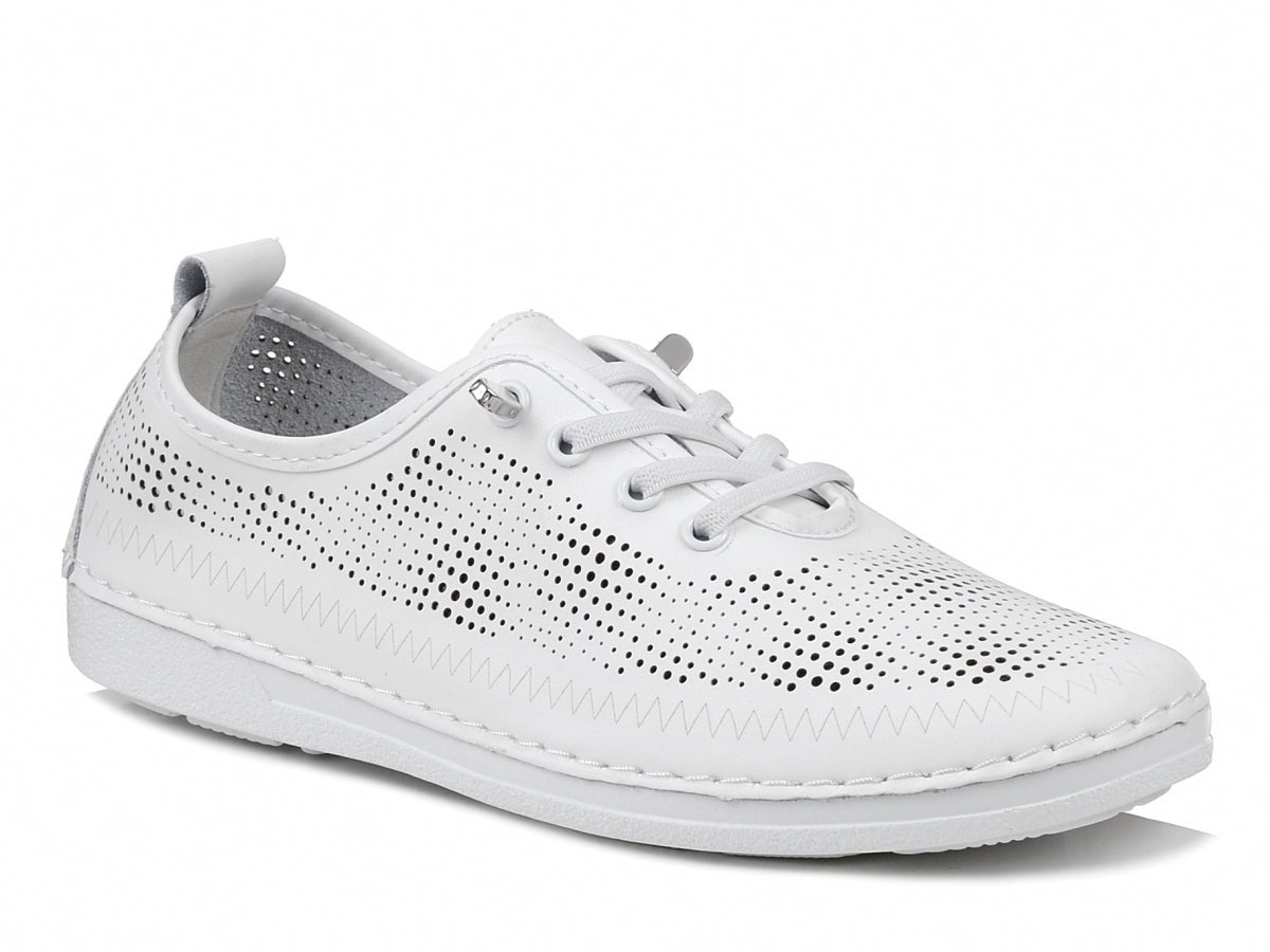 Pólbuty damskie skórzane białe S.Barski LR61-7083 ażurowe wsuwane lekkie-40