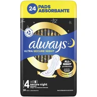 Woda - Always Ultra Secure Night Podpaski ze skrzydełkami, rozmiar 4, 24 sztuk - miniaturka - grafika 1