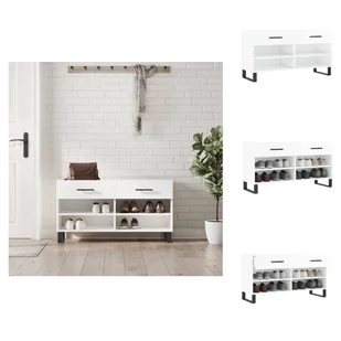 vidaXL Ławka na buty biały wysoki połysk 102x35x55 cm materiał drewnopochodny - Stojaki i szafki na buty - Szafki na buty - miniaturka - grafika 1