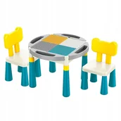 Zestawy mebli dla dzieci - COIL Stolik wielofunkcyjny blat do układania klocków 2w1 dla dzieci okrągły + 2 krzesła - miniaturka - grafika 1