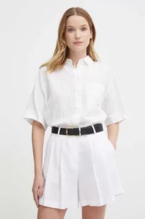 Koszule damskie - Tommy Hilfiger koszula lniana kolor biały relaxed z kołnierzykiem klasycznym WW0WW41392 - grafika 1