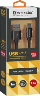 Defender Kabel USB Defender AM-micro BM 1m 2,1A czarny 87802 - Huby USB - miniaturka - grafika 1