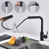 Baterie kuchenne - Czarny Kran Kuchenny z Wyciąganą Słuchawką, Baterie Zlewozmywakowa z 3 Trybami Spryskiwania, Jednouchwytowy Kran Kuchenny, Obrotowy o 360° - miniaturka - grafika 1