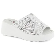 Klapki i japonki damskie - Skórzane klapki damskie na koturnie komfortowe białe S.Barski LR275 - miniaturka - grafika 1