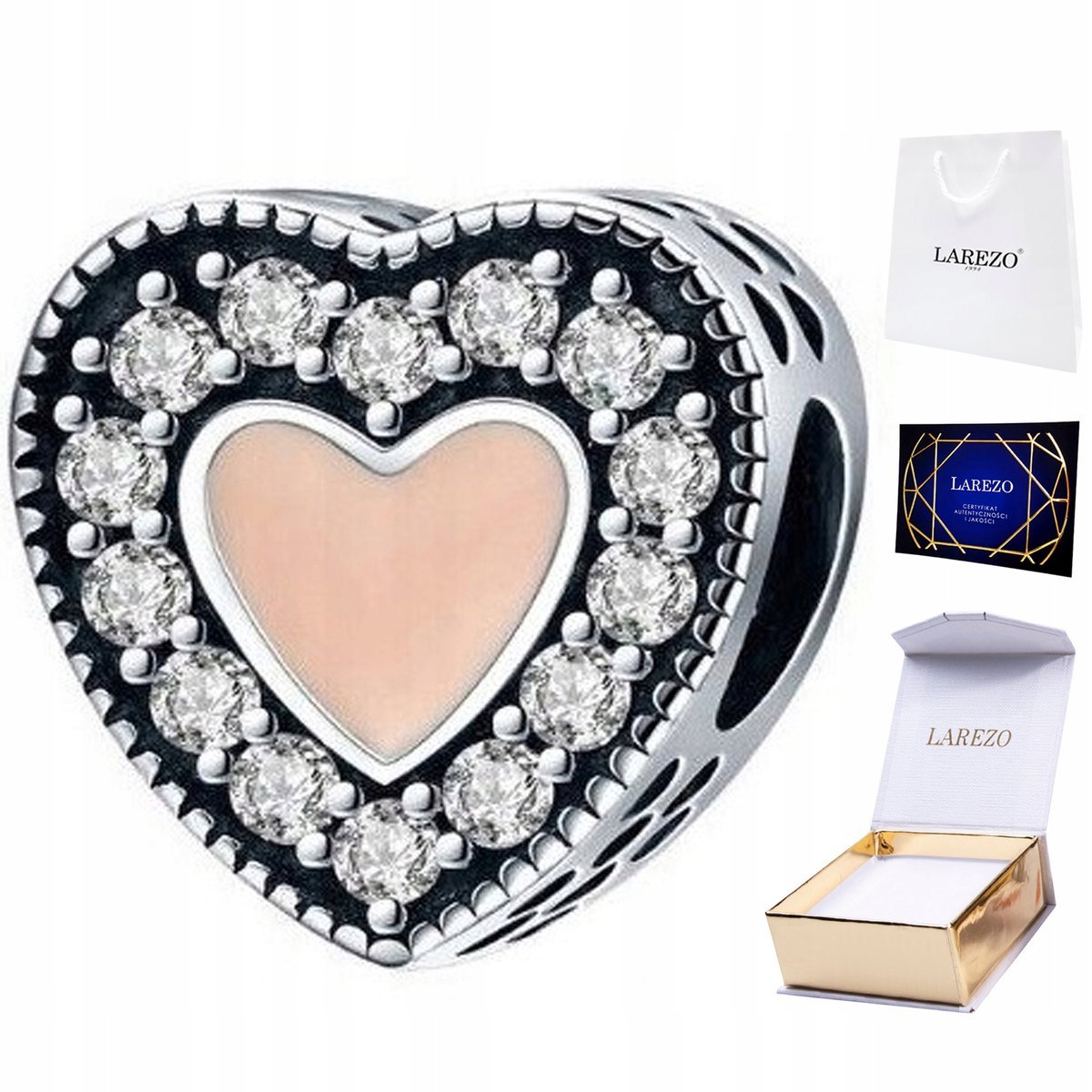 CHARMS SREBRNY Różowe Serce Love Serduszko Koralik z Cyrkoniami SREBRO 925