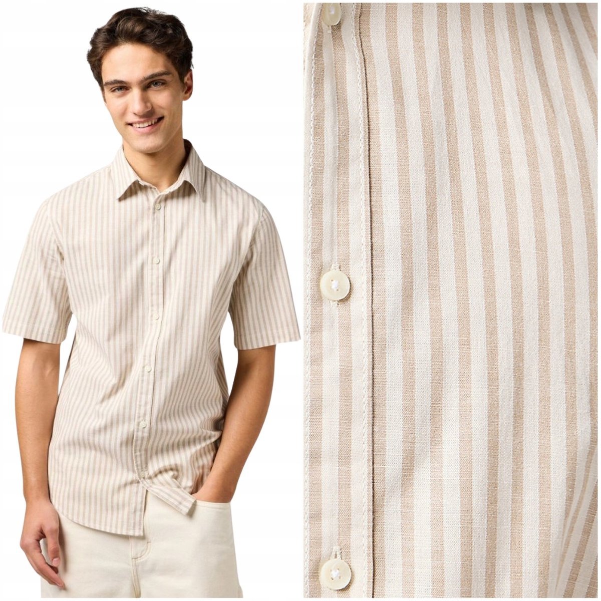 Wrangler SS Shirt Tan Stripe bawełniana koszula w paski krótki rękaw M