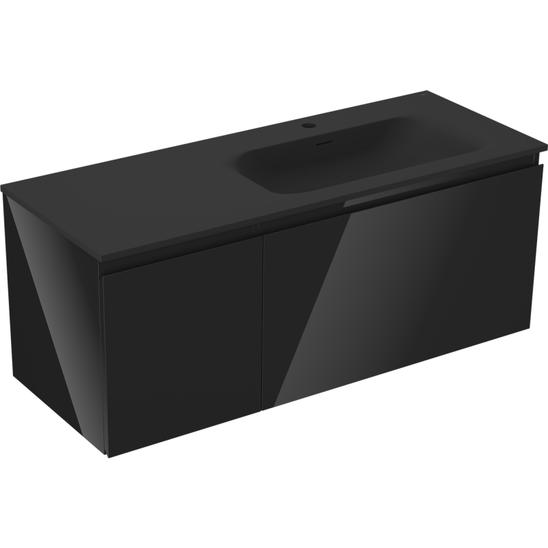 Mexen Orio szafka łazienkowa 120 cm z umywalką Vela prawą, 1S, 1D, czarna połysk/czarna mat - 91A13-12047-3-BBFF70-W23P71