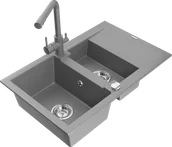 Zlewozmywaki z baterią - Mexen Gaspar zlewozmywak granitowy 1,5-komorowy z ociekaczem i baterią kuchenną Duero, szary - 6507-71-671600-71 - miniaturka - grafika 1