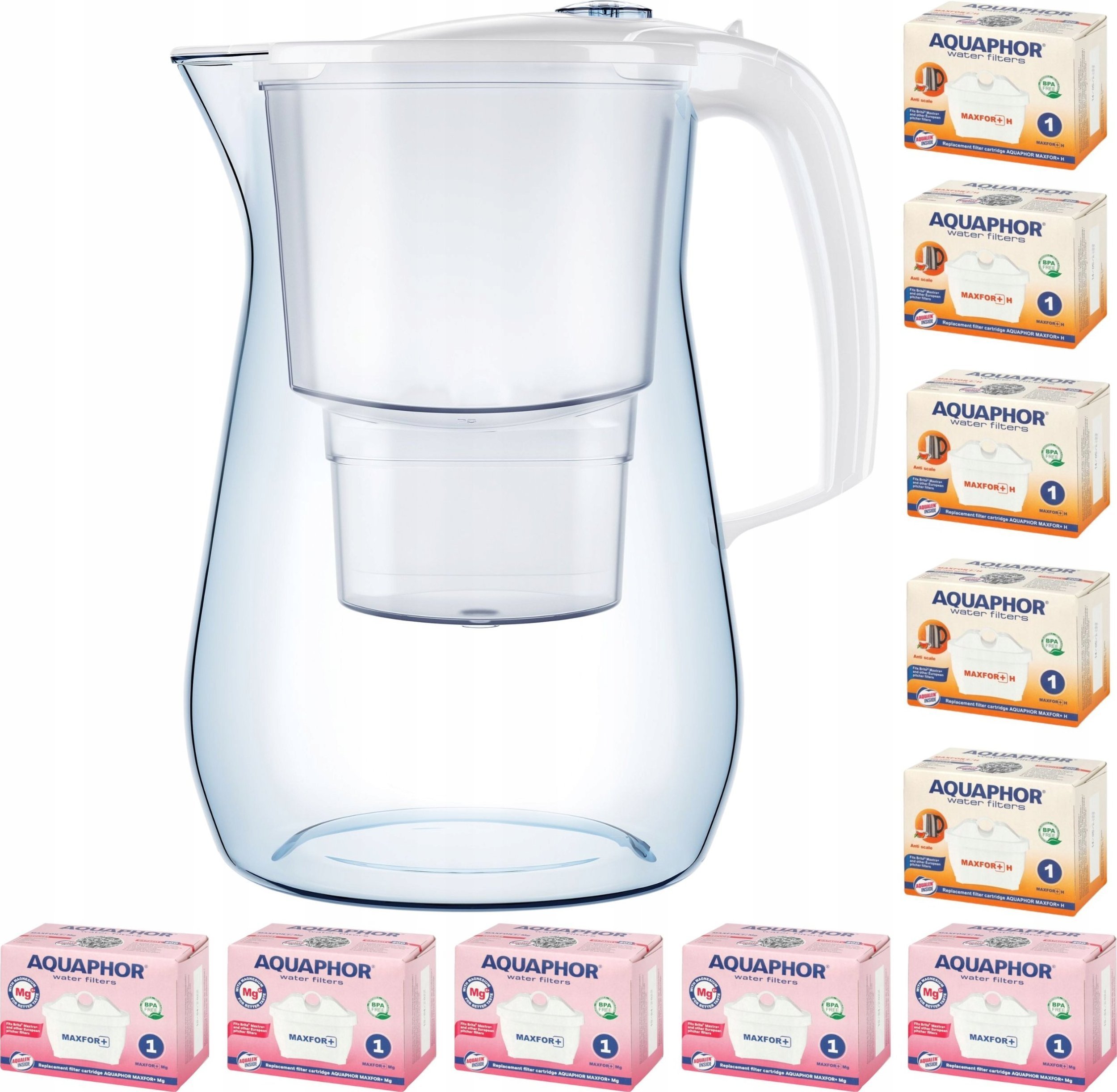 Dzbanek filtrujący Aquaphor Onyx 4,2 l + 10 wkładów 5Mg +5H, biały
