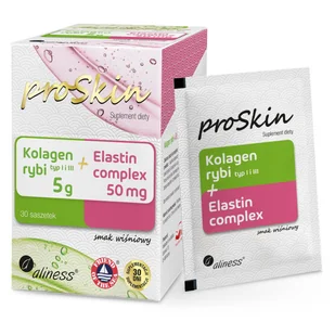 Aliness proSkin Kolagen rybi 5 g+Elastin 50 mg Complex suplement diety wiśniowy 30 saszetek - Stawy, mięśnie, kości - miniaturka - grafika 1