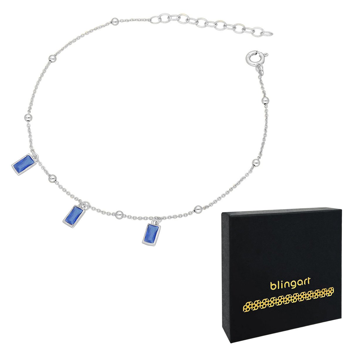 Bransoletka srebrna damska rodowana SZAFIROWE CYRK