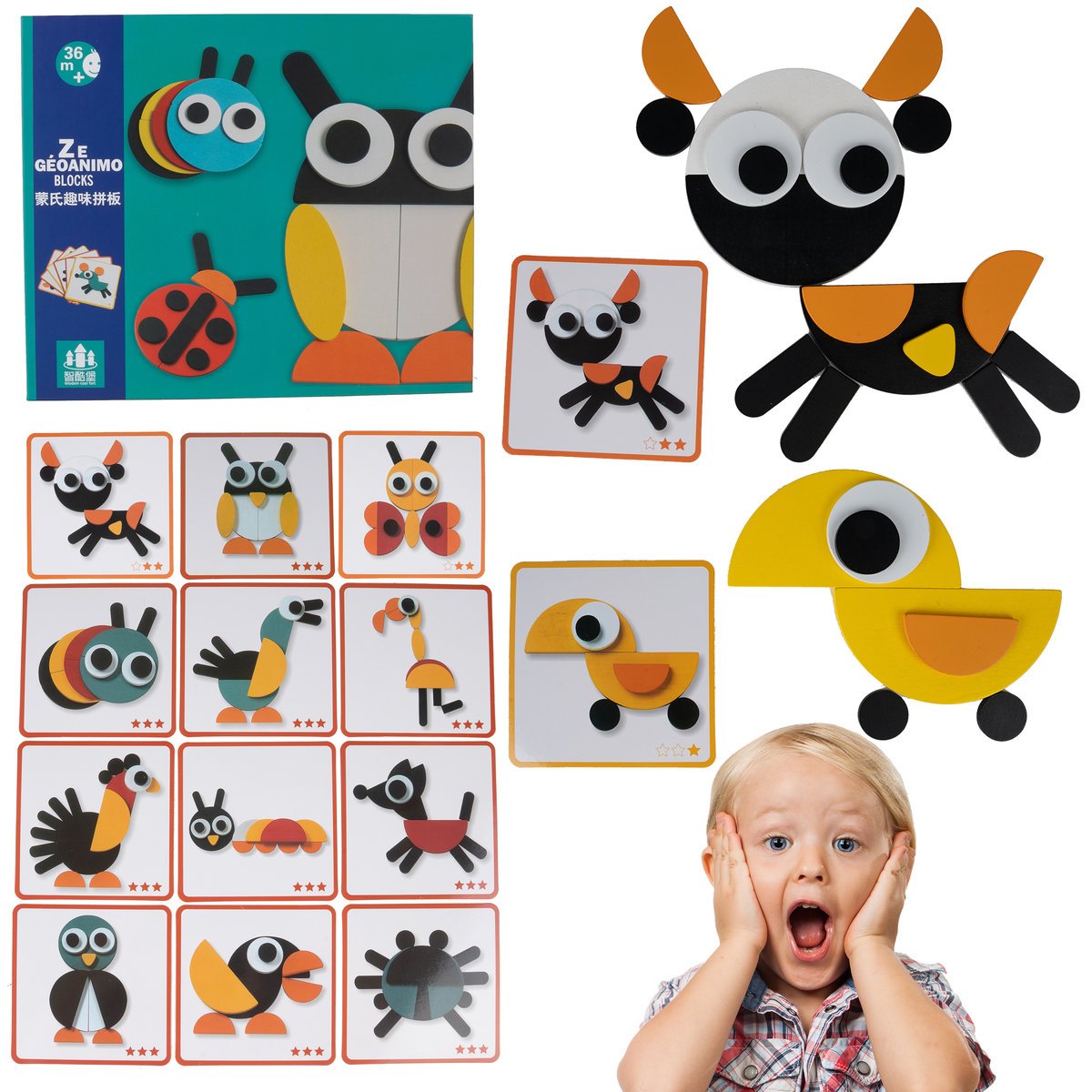 Układanka Klocki Edukacyjne Drewniane Zwierzątka