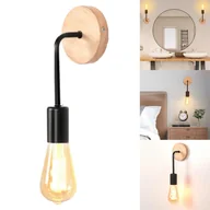 Lampy ścienne - Drewniany kinkiet, industrialny kinkiet wewnętrzny, żarówka nie jest dołączona, oprawa ścienna vintage E27 do dekoracji wnętrz, czarny - miniaturka - grafika 1