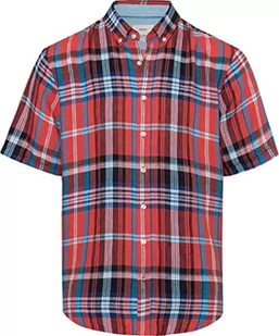 BRAX Męska koszula z krótkim rękawem Dan C Pure Linen w kratkę z krótkim rękawem lniana koszula, arbuz, L, Watermelon, L - Koszule męskie - miniaturka - grafika 1