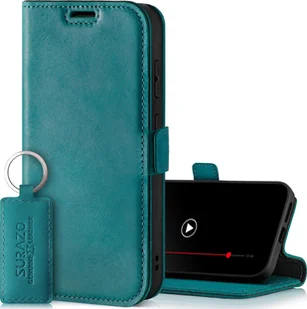 SURAZO etui na telefon Samsung Galaxy S24 FE skórzane etui z klapką i ochroną RFID skórzane etui turkusowe - Etui i futerały do telefonów - miniaturka - grafika 1