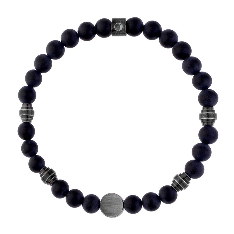 Bransoletka czarny matowy onyks z szarą pastylką charmsem.