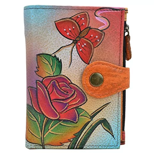 Anna by Anuschka Damska portfel, prawdziwa skóra, różowy motyl, 14 x 9,5 x 0,25 cala