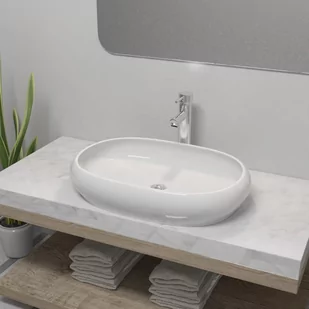 vidaXL Umywalka z baterią mieszającą, ceramiczna, owalna, biała - Umywalki - miniaturka - grafika 1
