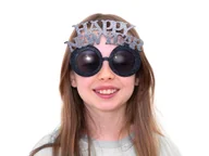 Dodatki do strojów karnawałowych - Okulary Happy New Year czarno-srebrne - 1 szt. - miniaturka - grafika 1