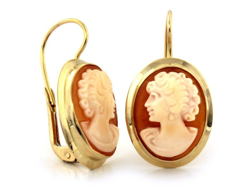 Kolczyki złote 585 duża kamea na angielskim zapięciu 3.50g