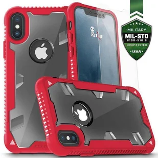 Zizo Proton Case Pancerne etui iPhone X ze szkłem 9H na ekran (Crimson Red/Trans Clear) - Etui i futerały do telefonów - miniaturka - grafika 1