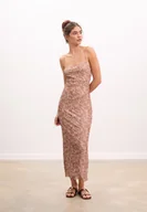 Sukienki - Stradivarius Sukienka midi z tiulu we wzory Brązowy S - miniaturka - grafika 1