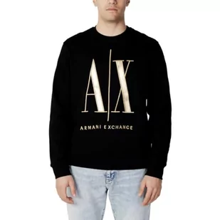 Armani Exchange Męska bluza z logo Maxi Front Logo, Crew Neck, czarna, rozmiar M, czarny, M - Bluzy męskie - miniaturka - grafika 1