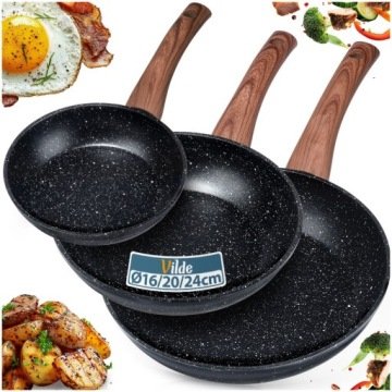 3x Patelnia Granitowa do smażenia duszenia zestaw patelni Vilde 16 20 24 cm