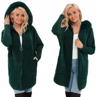 Płaszcze damskie - Z FUTERKIEM PŁASZCZ ALPAKA NA SUWAK WEŁNA CIEPŁY butelkowa zieleń - miniaturka - grafika 1