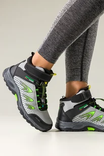 Jasnoszare buty trekkingowe damskie na bieżnikowanej podeszwie z regulowaną elastyczną sznurówką seledynowe wstawki softshell Casu 7689-7D - Buty trekkingowe damskie - miniaturka - grafika 1