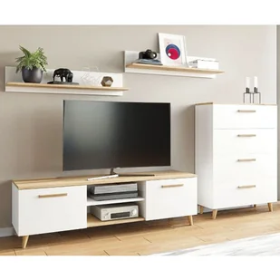 Komplet Mebli Biały Do Salonu + Dąb Biały Połysk G8-E10 - Inne meble do salonu - miniaturka - grafika 1