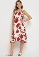 Sukienki - Bordowa Sukienka z Wiskozy z Wzorem w Kwiaty Bez Rękawów Orrulene - miniaturka - grafika 1