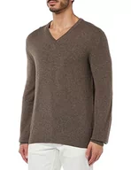 Swetry męskie - Hackett London Sweter męski Merino Cash Mix V, Brązowy (kora), XXL - miniaturka - grafika 1