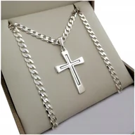 Łańcuszki - ŁAŃCUSZEK SREBRNY MĘSKI PANCERKA Z KRZYŻYKIEM NA PREZENT DEDYKACJA GRAWER - miniaturka - grafika 1