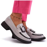Mokasyny damskie - Vinceza Skórzane Lakierowane Mokasyny Damskie Szare Fidodia - miniaturka - grafika 1