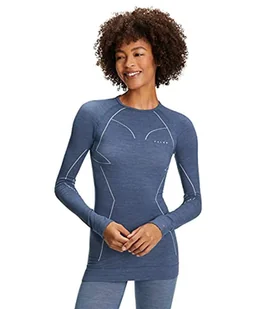 FALKE damska koszulka z długim rękawem Wool Tech. Long Sleeve Comfort Fit mieszanka wełny merynosów, 1 opakowanie, niebieska (Capitain 6751), rozmiar: XS - Koszulki i topy damskie - miniaturka - grafika 1