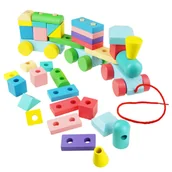 Zabawki zręcznościowe - Drewniany pociąg lokomotywa z klockami Sorter klocki - miniaturka - grafika 1