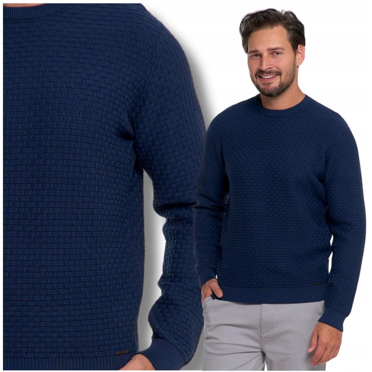 Elegancki SWETER MĘSKI Klasyczny z teksturą Modny Bawełniany MORAJ - XL