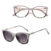 Okulary korekcyjne, oprawki, szkła - 2w1 Okulary damskie do komputera + nakładka przeciwsłoneczna na magnes Clip-On 25161C beż/panterka - miniaturka - grafika 1