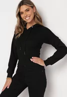 Bluzy damskie - Czarna Bawełniana Bluza w Stylu Gorsetowym z Kapturem Kellaria - miniaturka - grafika 1